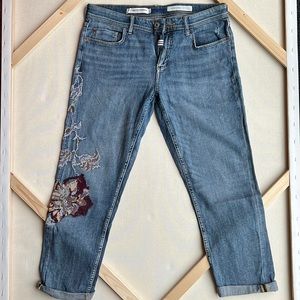 Anthropologie PILCRO by Anthro Slim Boyfriend Cropped Denim- Floral Cross Stitch